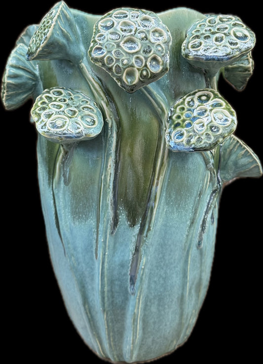 3D hatású lótusz mintás váza - 27,5x25,5x35 cm