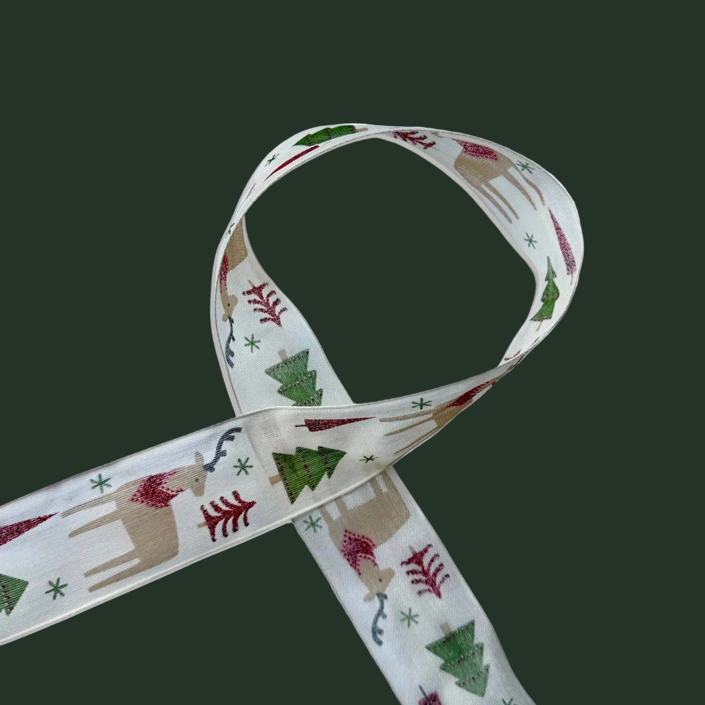 Drótszélű szarvas mintás szalag - 40 mm