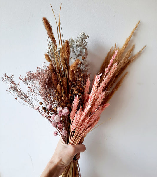 DIY szárazvirág doboz - rózsaszín/bézs