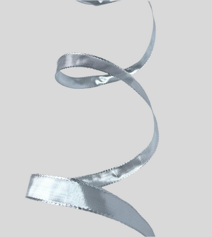 Metallic silver ribbon with wire edge 40 mm