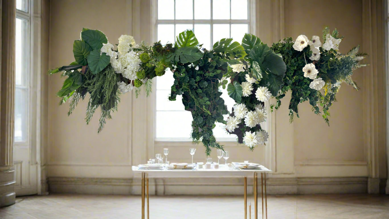 Wedding hanging flower installation