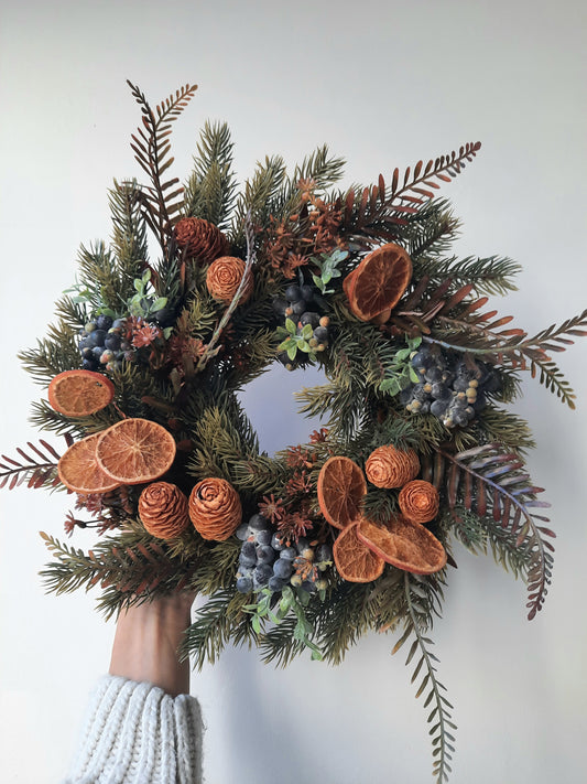 Orange winter door decoration