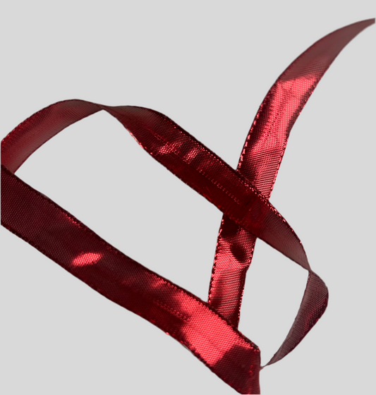 Metallic red ribbon with wire border - 16mm