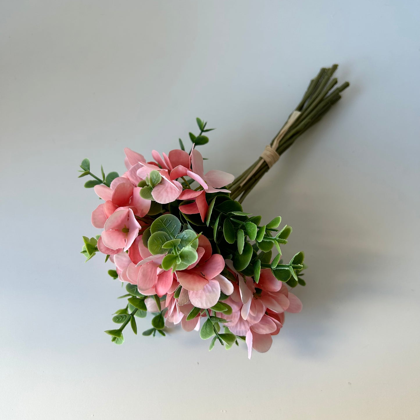 Hortenzia-eukaliptusz művirág csokor - rózsaszín