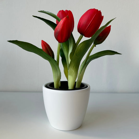 A legélethűbb gumi tulipán kaspóban - piros