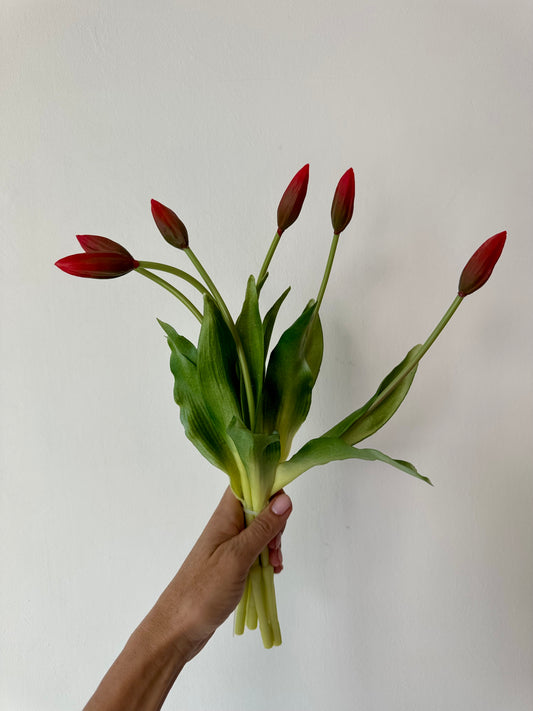 A legélethűbb gumi tulipán művirág csokor - piros