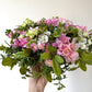 Spring door decoration with pink flowers