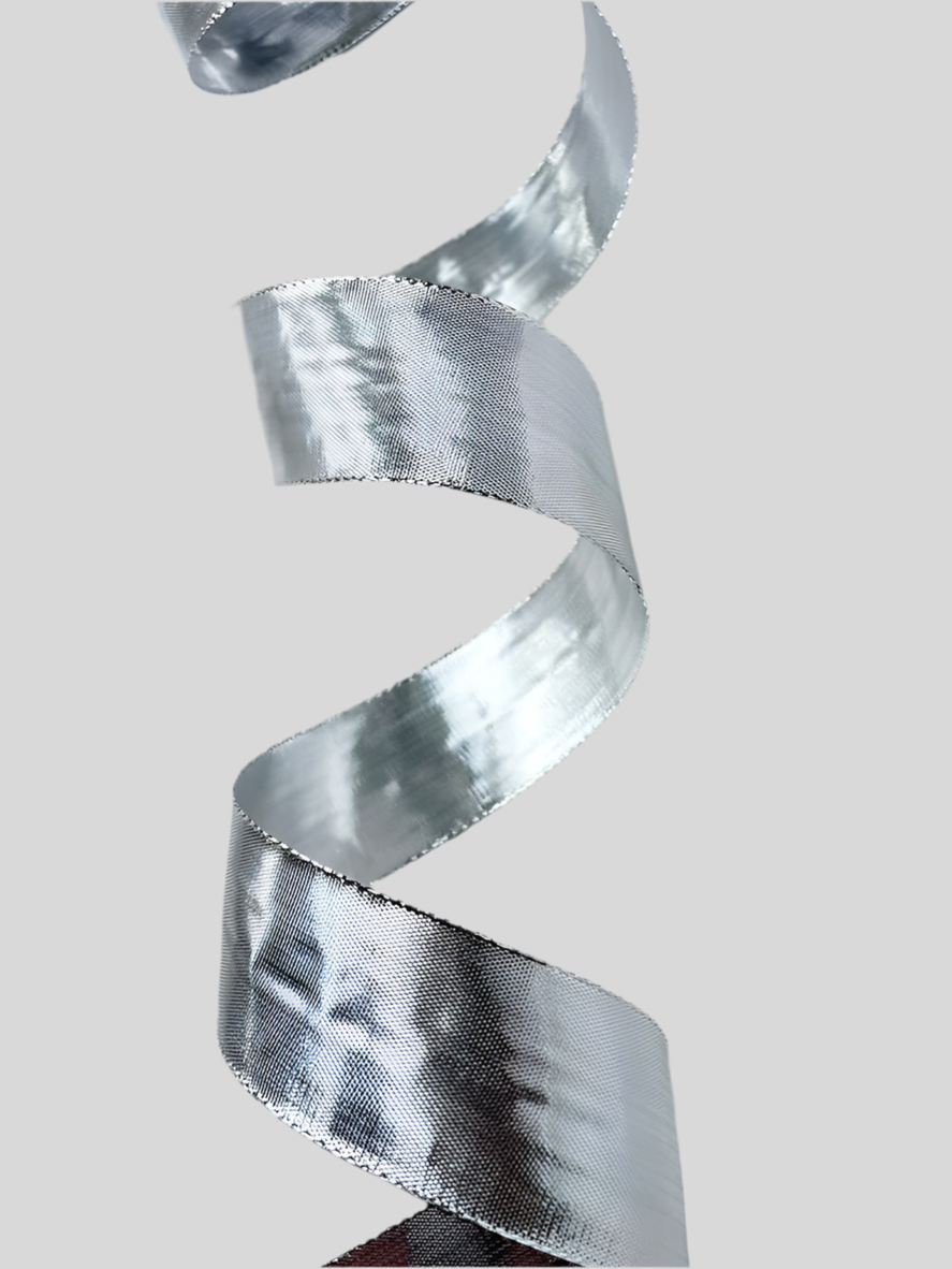 Metallic silver ribbon with wire edge 40 mm