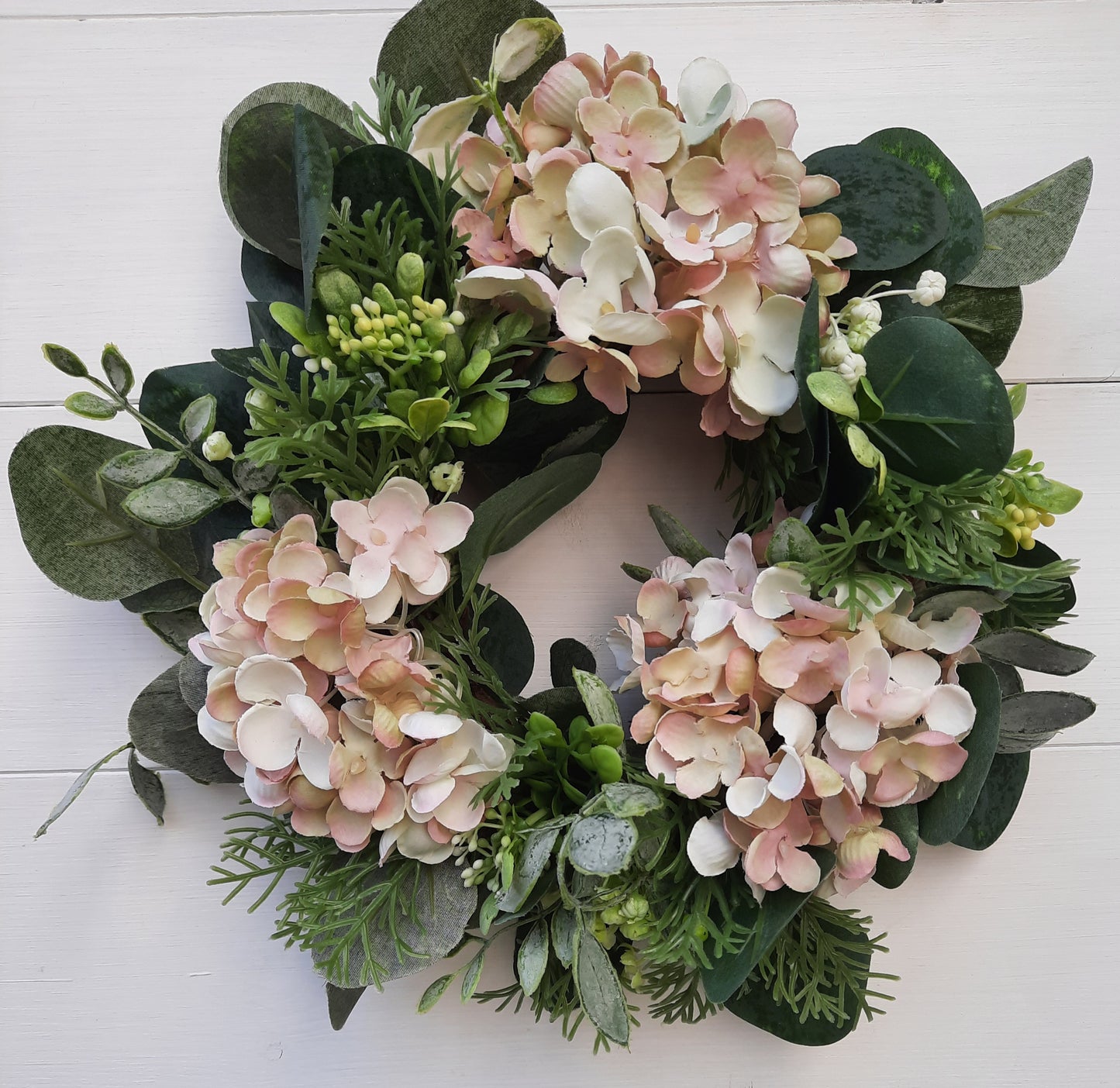 Hydrangea-eucalyptus wreath