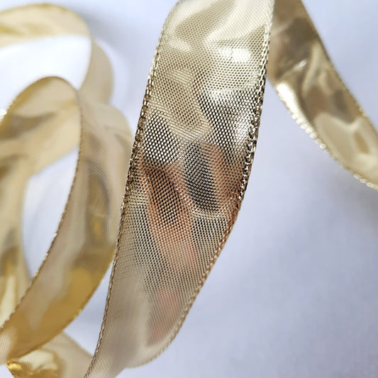 Metallisches Goldband mit Drahtkante 25 mm