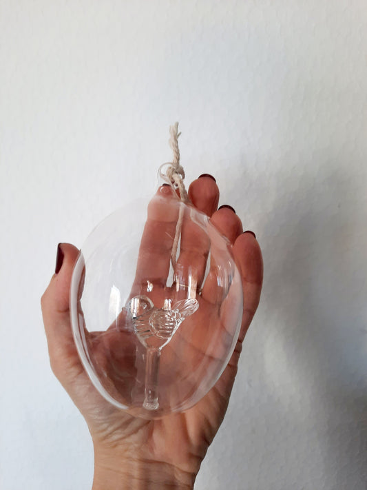 Hängendes Osterei aus Glas mit Hahn 7x10 cm