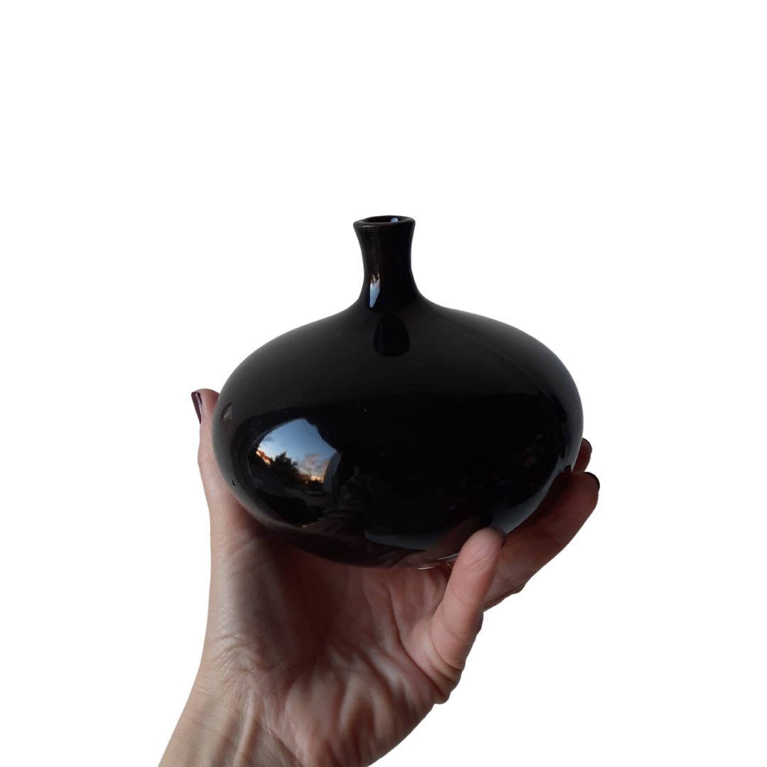 SHISHI Fényes fekete design váza 14x12.5cm