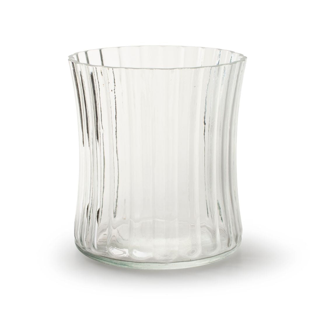 Glass vase (ribbed, 13.5x12 cm) - transparent