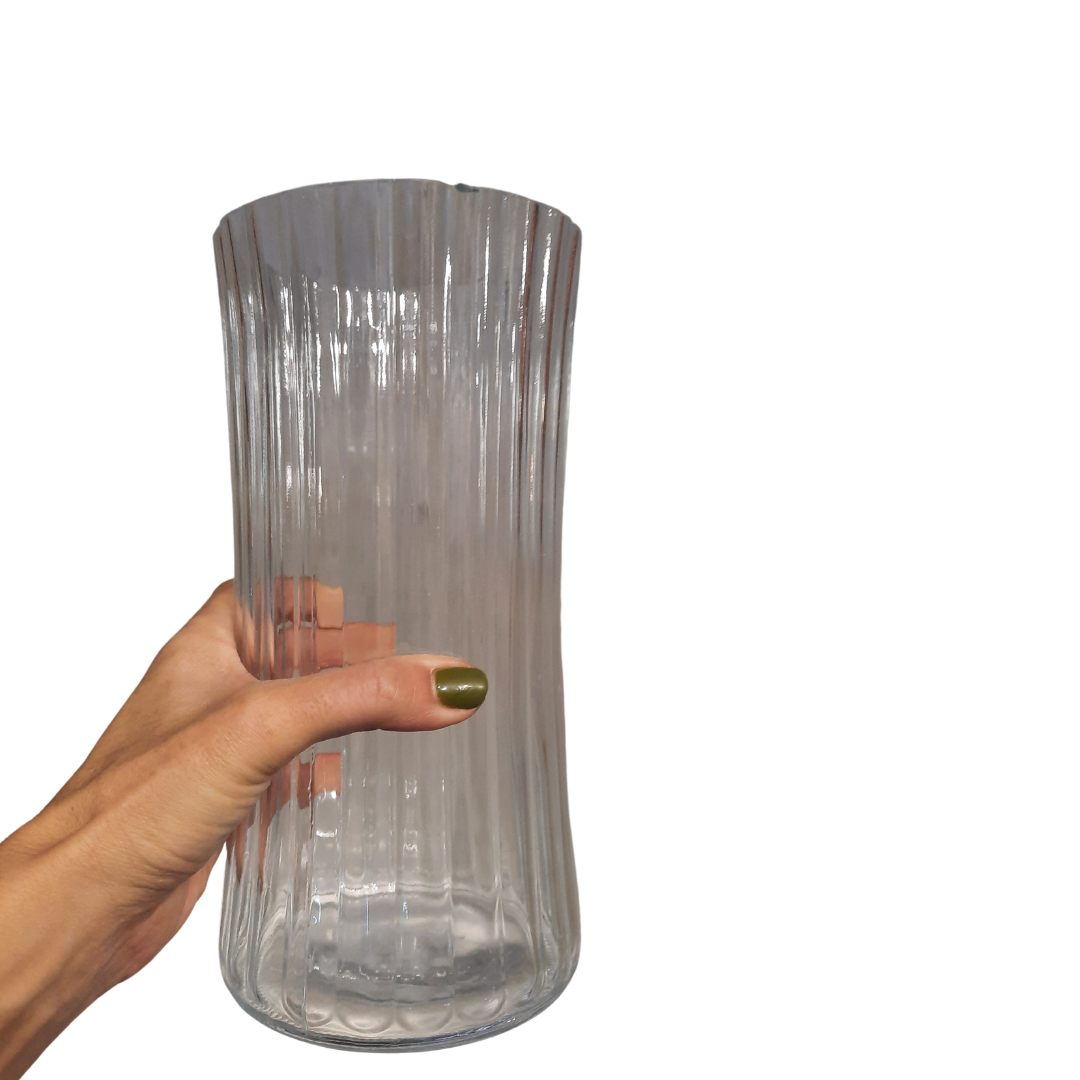 Glasvase (gerippt, 18,5x12 cm) - transparent